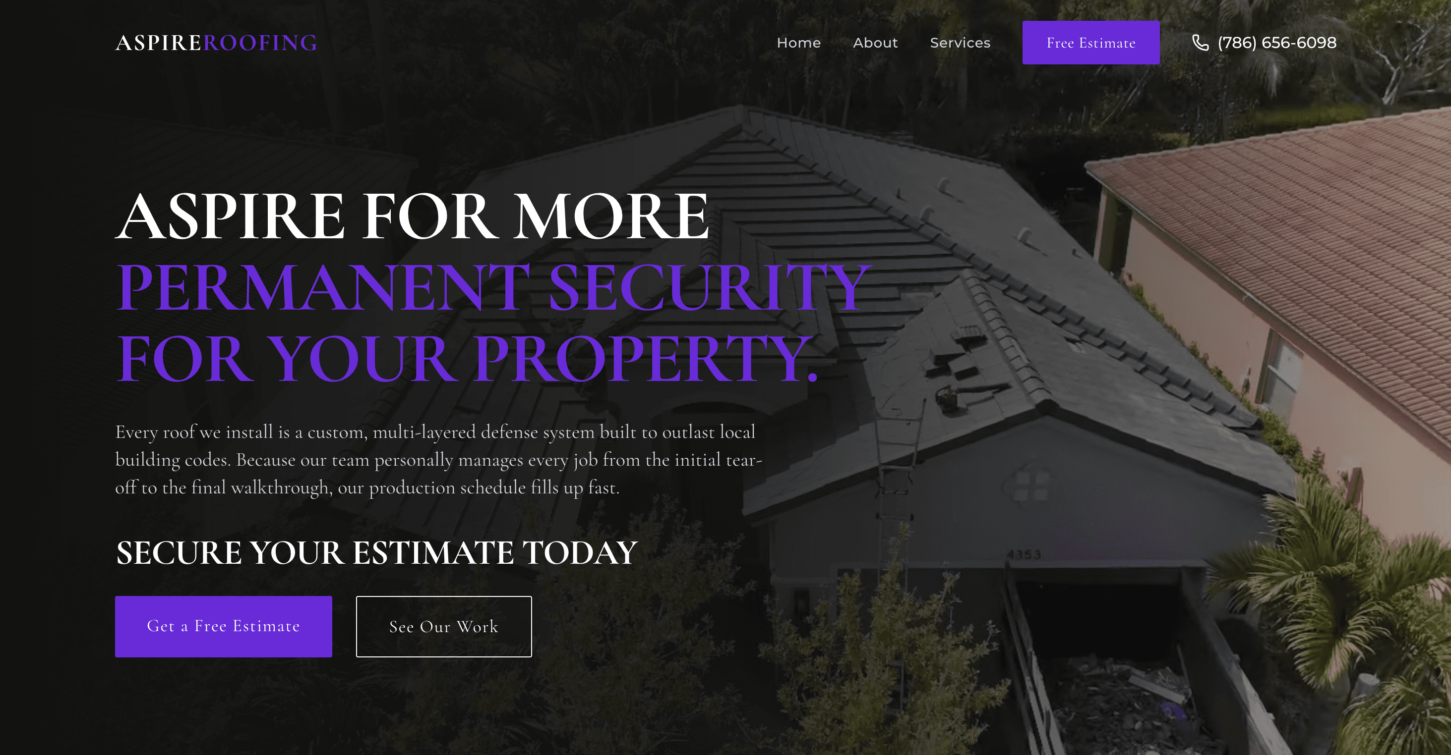 Aspire Roofing Services website homepage