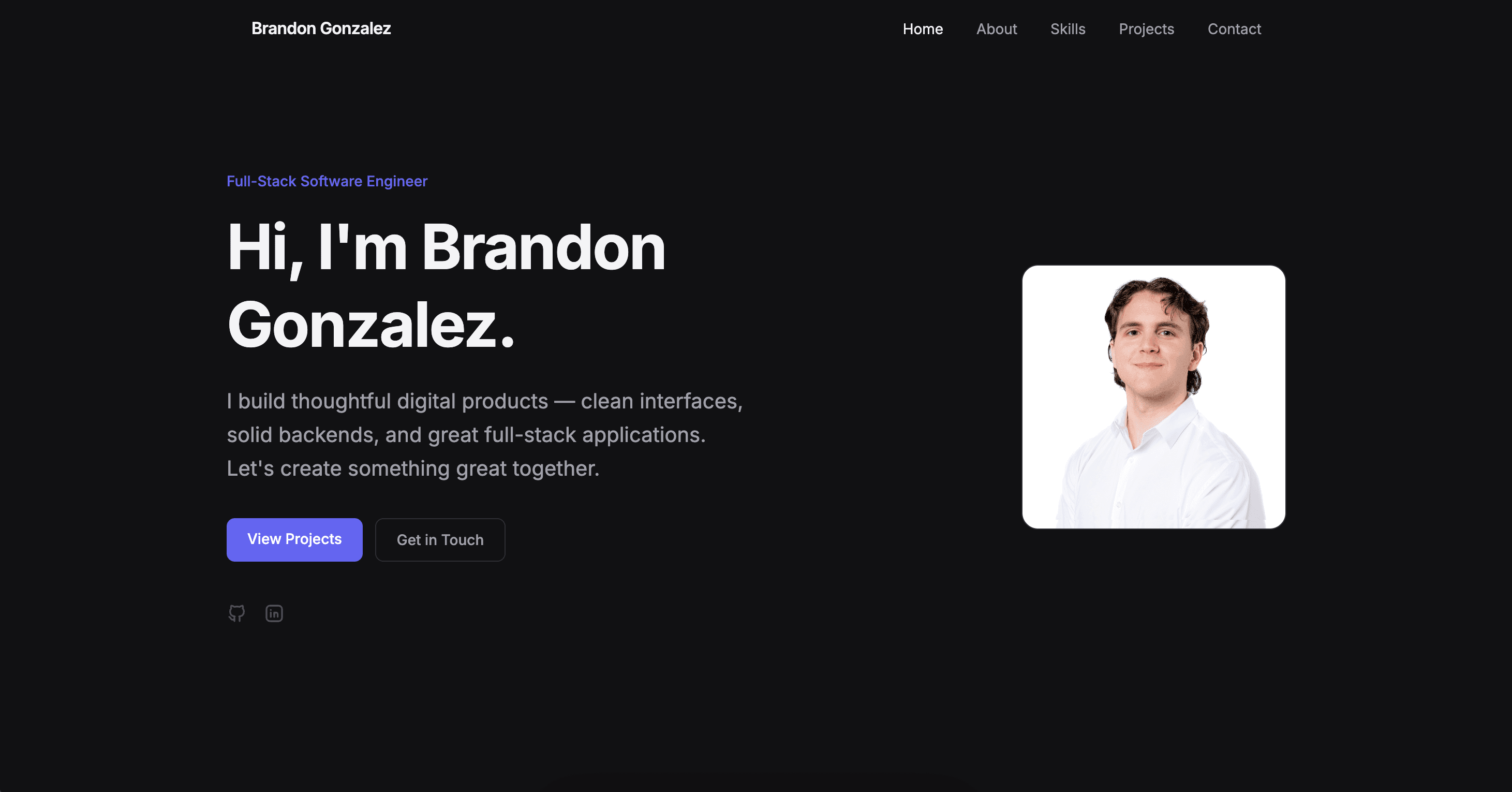 Personal portfolio website homepage